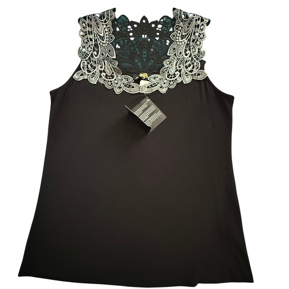 Joan Boyce Tops - Joan Boyce Black Lace Overlay Sleeveless Top M Gorgeous NWT‎